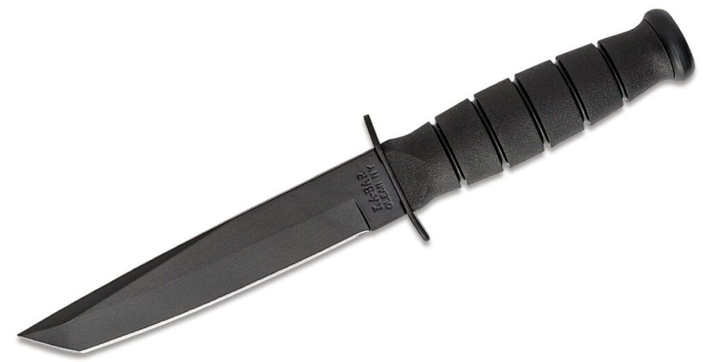 ka-bar-5054-short-tanto-fixed-blade-5-25-1095-black-powder-coated-tanto-blade-black-kraton-g-handle-black-hard-plastic-sheath