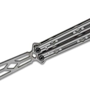 Kershaw (5150TR) "Lucha-Trainer" Balisong/Butterfly Trainer, 4.6" 14C28N Sandvik Stonewash Drop Point Trainer Blade, Silver Stainless Handle, Latch Lock