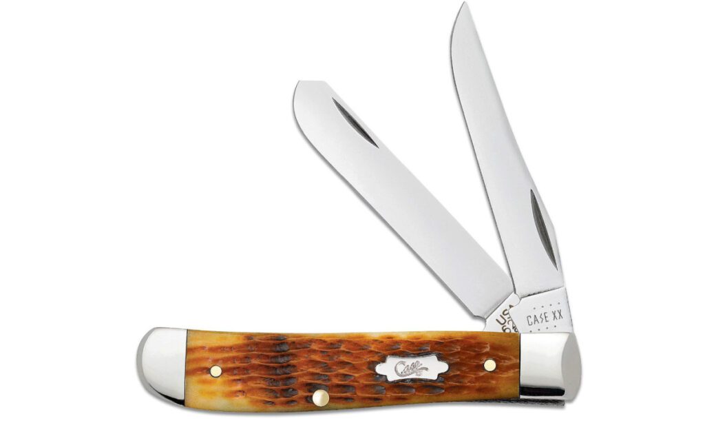 case-52830-mini-trapper-non-locking-folder-2-7-2-75-stainless-steel-mirror-polish-clip-point-spey-blades-antique-bone-handle-slip-joint