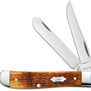Case (52830) "Mini Trapper" Non-Locking Folder, 2.7"/2.75" Stainless Steel Mirror Polish Clip Point/Spey Blades, Antique Bone Handle, Slip Joint
