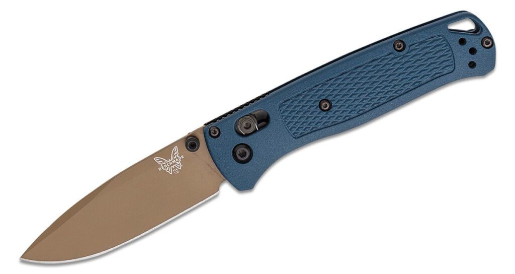benchmade-535fe-05-bugout-manual-folder-3-24-s30v-flat-dark-earth-cerakote-drop-point-blade-crater-blue-grivory-handle-axis-lock