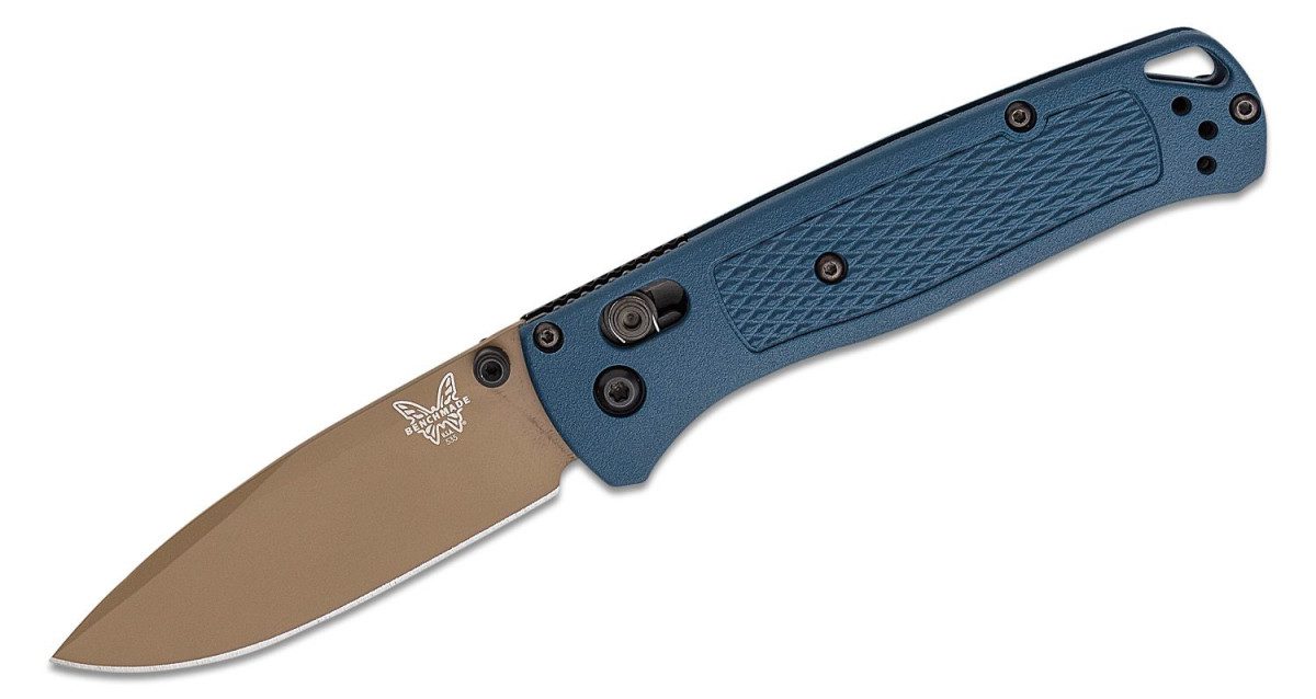 Benchmade (535FE-05) "Bugout" Manual Folder, 3.24" S30V Flat Dark Earth Cerakote Drop Point Blade, Crater Blue Grivory Handle, AXIS Lock