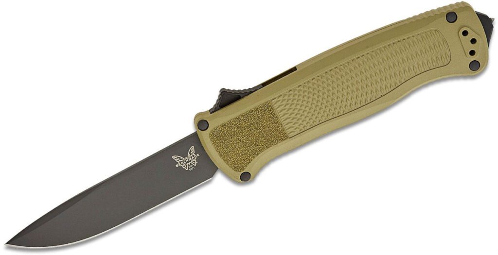benchmade-5371bk-01-shootout-dual-action-otf-3-49-cpm-cruwear-black-cerakote-drop-point-blade-ranger-green-grivory-handle-with-glass-breaker
