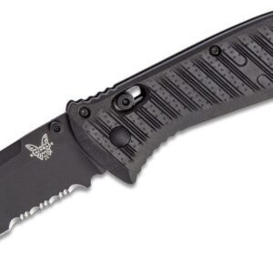 Benchmade (570SBK-1) "Presidio II" Manual Folder, 3.72" CPM-S30V Black DLC Partially Serrated Drop Point Blade, Black CF-Elite Handle, AXIS Lock