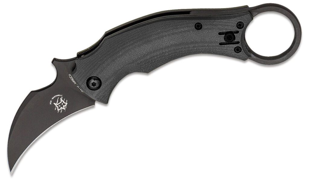 bastinelli-fox-591bk-black-bird-manual-folder-2-25-n690co-black-cerekote-hawkbill-blade-black-g10-handle-liner-lock