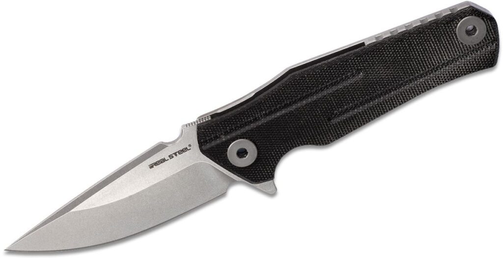 real-steel-7221-element-manual-folder-3-58-n690-stonewashed-drop-point-blade-black-micarta-steel-handle-frame-lock