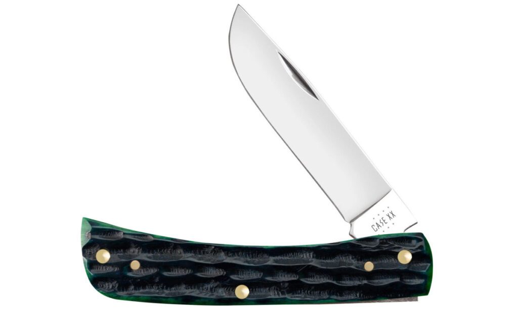 case-75832-sodbuster-jr-non-locking-folder-2-8-stainless-steel-mirror-polished-drop-point-blade-jigged-hunter-green-bone-handle-slip-joint