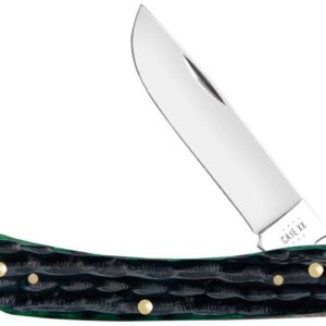 Case (75832) "Sodbuster Jr." Non-Locking Folder, 2.8" Stainless Steel Mirror Polished Drop Point Blade, Jigged Hunter Green Bone Handle, Slip Joint