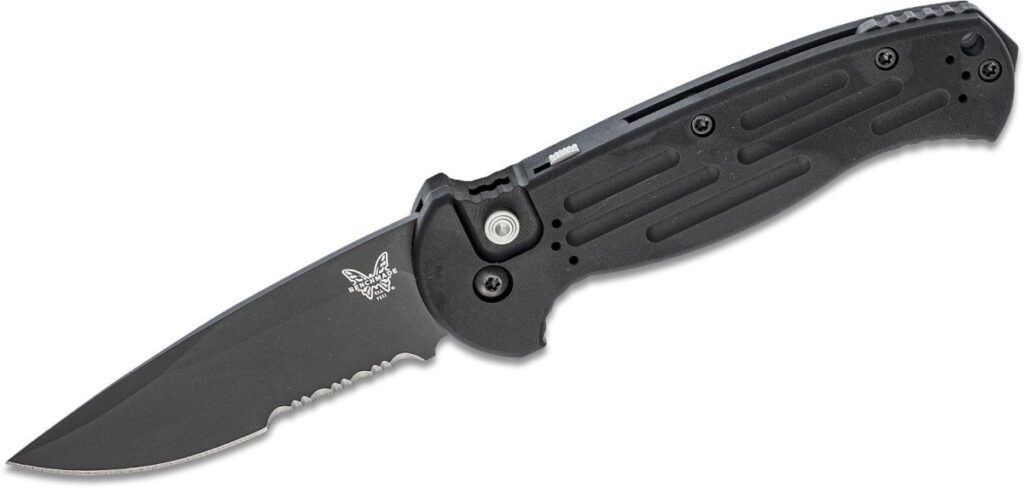 benchmade-9051sbk-afo-ii-automatic-folder-3-59-154cm-black-dlc-partially-serrated-drop-point-blade-black-6061-t6-aluminum-handle-push-button-lock