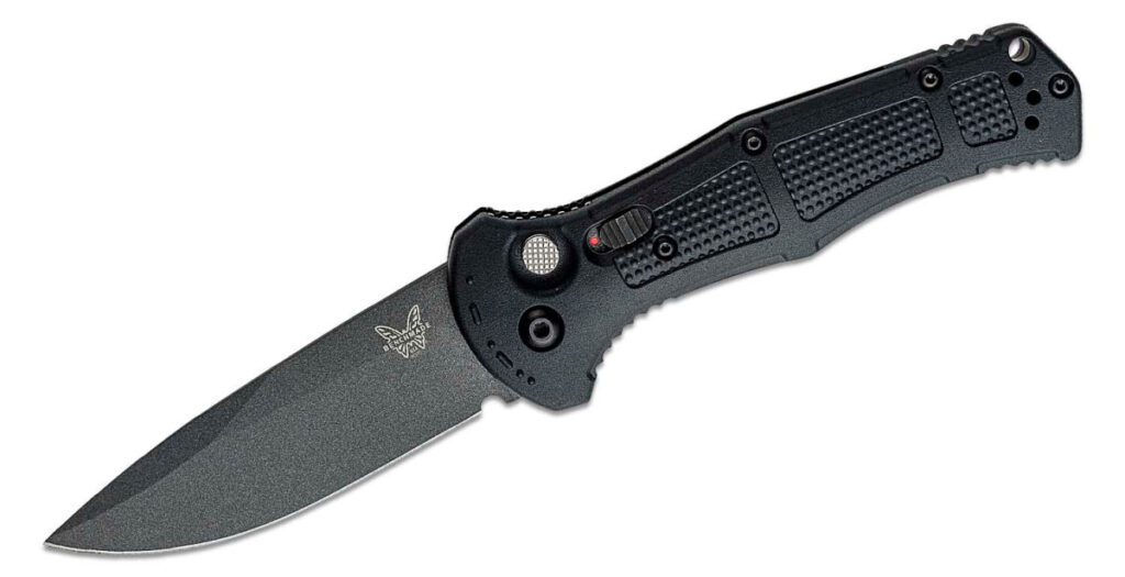 benchmade-9070bk-claymore-automatic-folder-3-60-cpm-d2-colbalt-black-cerakote-drop-point-blade-black-grivory-handle-push-button-lock