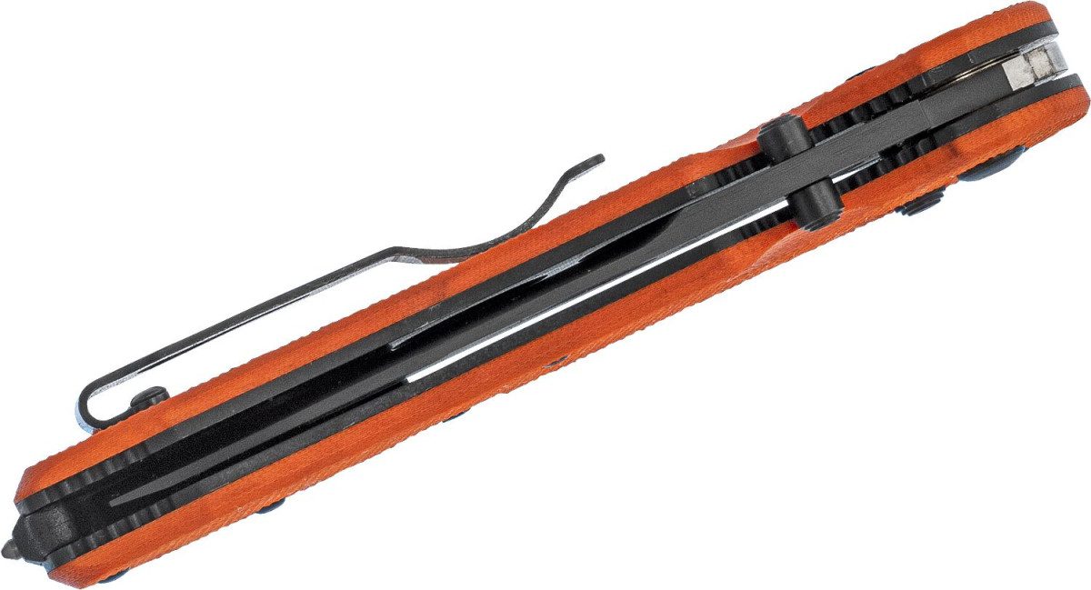 Benchmade (916SBK-ORG) "Triage" Manual Folder, 3.40" N680 Black DLC Partially Serrated Blunt Tip Blade, Orange Textured G-10 Handle with Rescue Hook & Glass Breaker, AXIS Lock - Image 3