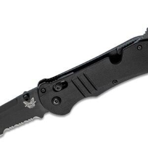 Benchmade (917SBK) "Triage" Manual Folder, 3.48" CPM-S30V Black DLC Partially Serrated Drop Point Blade, Black Textured G-10 Handle with Rescue Hook & Glass Breaker, AXIS Lock