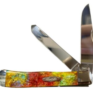 Case (9254RB) "Trapper" Non-Locking Folder, 3.24/3.27" Stainless Steel Mirror Polish Clip Point/Spey Blades, Rainbow Corelon Handle, Slip Joint