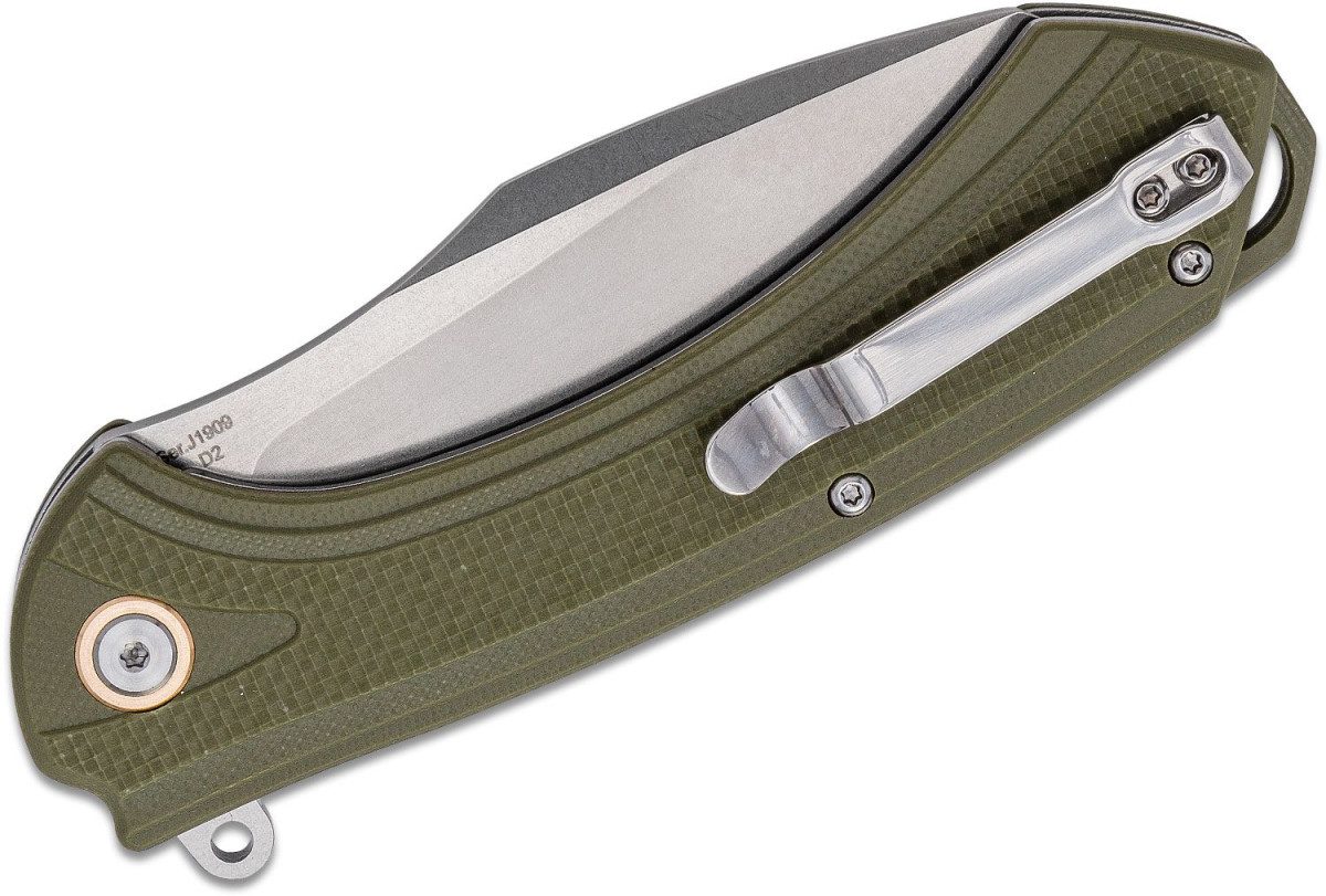 CJRB (J1909GNF) "Barranca" Manual Folder, 3.72" D2 Stonewash Modified Wharncliffe Blade, Green G-10 Handle, Liner Lock - Image 2