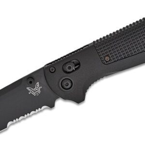 Benchmade (430SBK-02 ) "Redoubt" Manual Folder, CPM-D2 3.55" Black Cerakote Partially Serrated Drop Point Blade, Black Grivory Handle, AXIS Lock