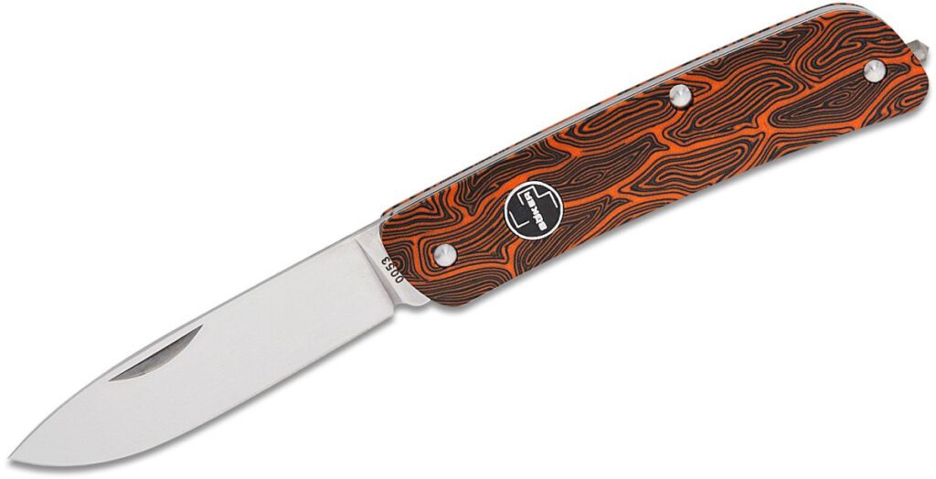 boker-plus-01bo558-tech-tool-non-locking-folder-2-80-12c27-sandvik-satin-drop-point-blade-orange-black-g-10-damascus-pattern-handle-slip-joint