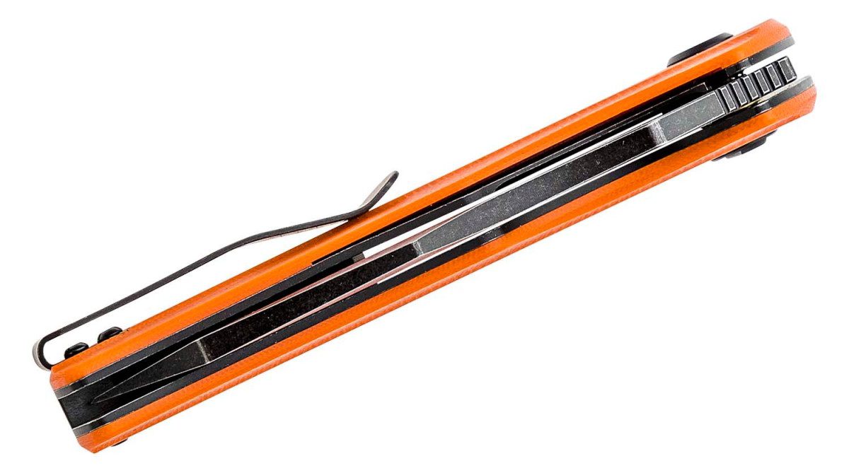 Bestech (BTKG36E) "Operator" Manual Folder, 3.47" D2 Black Stonewash Wharncliffe Blade, Orange G-10 Handle, Liner Lock - Image 3