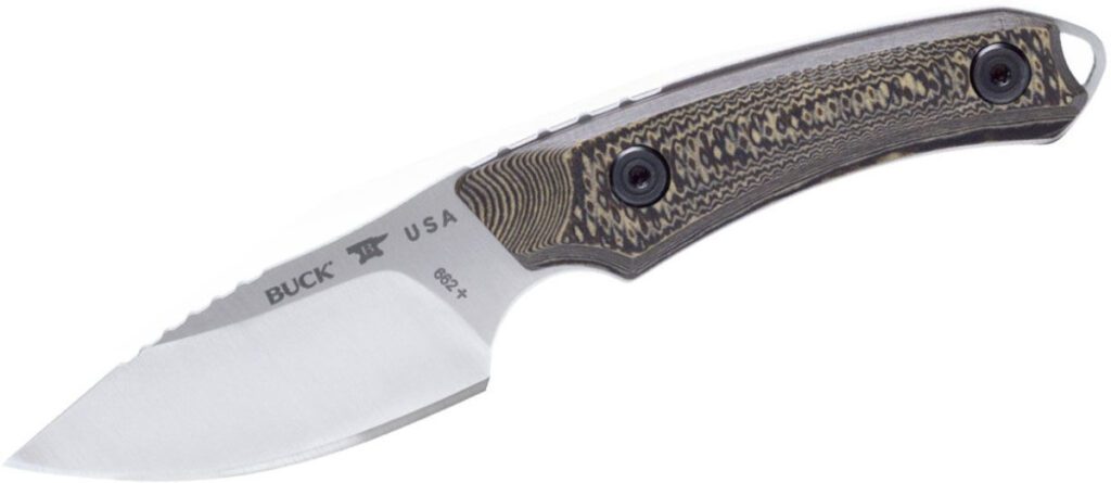 buck-0662brs-b-alpha-scout-pro-fixed-blade-2-875-cpm-s35vn-satin-drop-point-blade-layered-gorge-pattern-richlite-handle-leather-sheath