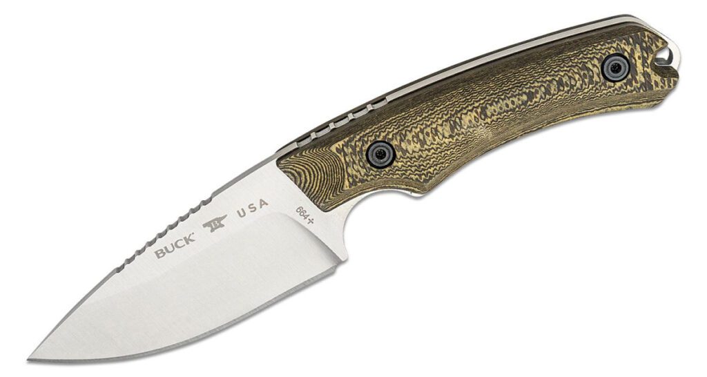 buck-0664brs-b-alpha-hunter-pro-fixed-blade-3-625-cpm-s35vn-satin-drop-point-blade-layered-gorge-pattern-richlite-handle-leather-sheath