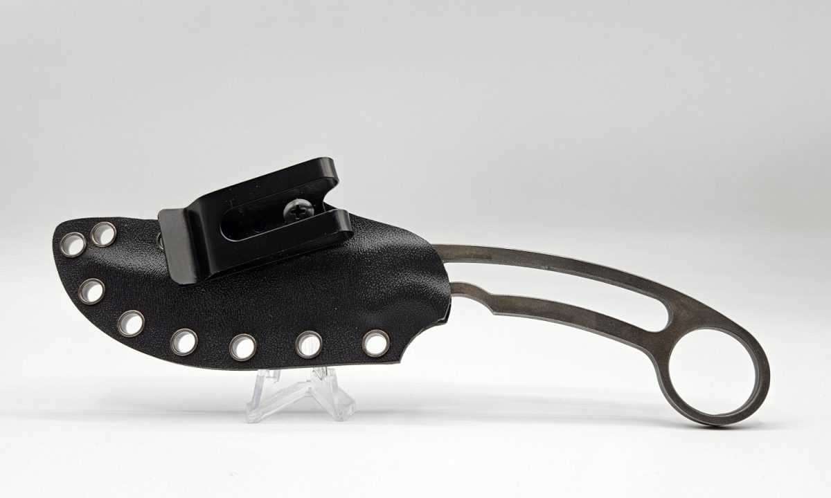 Gahagan "Bear Claw" Fixed Blade, 3.00" 1095 Dark Stonewashed Recurve Blade, Skeletonized Steel Handle, Kydex Sheath - Image 3