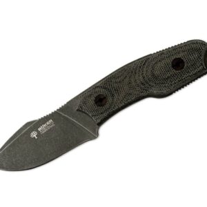 Boker (02BA371M) "El Heroe" Fixed Blade, 2.95" N695 Mirror Polish Drop Point Blade, Black Micarta Handle, Black Leather Sheath