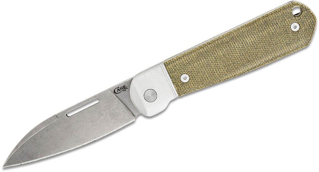 case-42231-highbanks-non-locking-folder-2-75-stonewash-satin-cpm-20cv-modified-wharncliffe-blade-smooth-od-green-canvas-micarta-handle-slip-joint