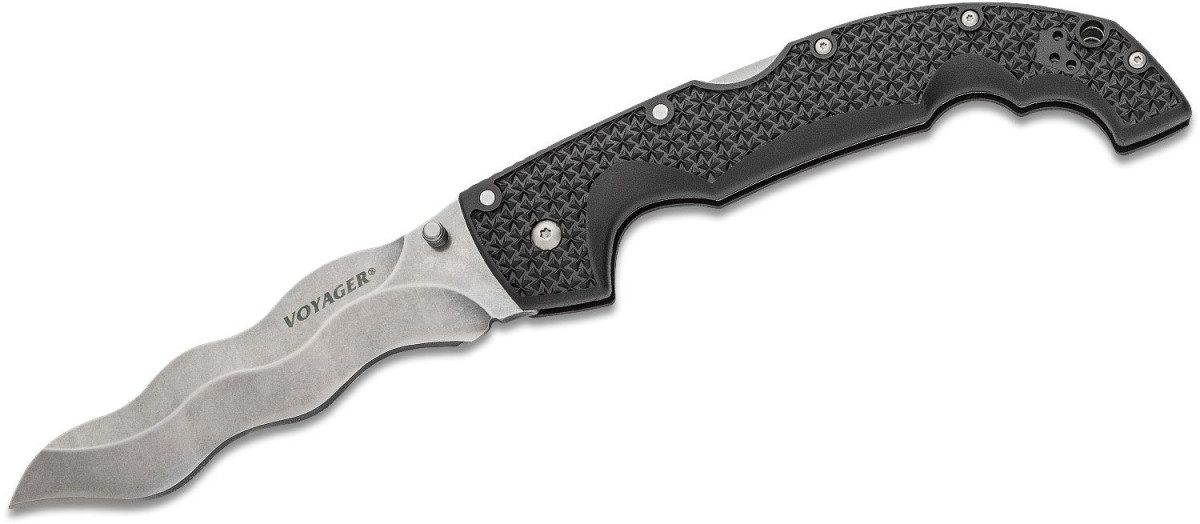 cold-steel-29axw-xl-voyager-kris-manual-folder-5-5-aus-10a-stonewash-kris-blade-black-griv-ex-handle-with-aluminum-liners-lock-back