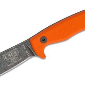 Esee (ESAGKOR) "Ashley Game Knife" Fixed Blade, 3.5" 1095 High Carbon Black Oxide Drop Point Blade, Orange G-10 Handle, Leather Sheath
