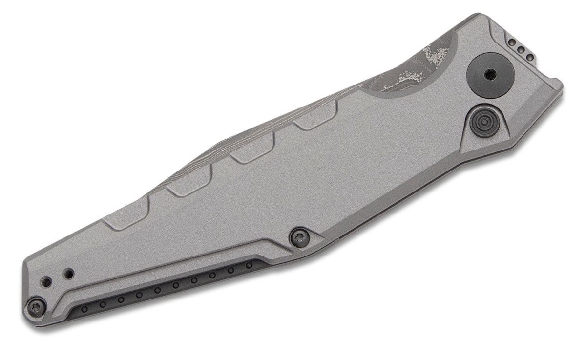 Kershaw (7900GRYDAM) "Launch 7 Damascus" Automatic Folder, 3.75" Damascus Acid Etched Clip Point Blade, Grey Anodized Aluminum Handle, Push Button Lock - Image 2