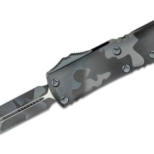 Microtech (232-1UCS) "UTX-85" Dual Action OTF, 3.11" M390 Grey Urban Camo DLC Dagger Blade, Grey Urban Camo Anodized 6061-T6 Aluminum Handle with Glass Breaker