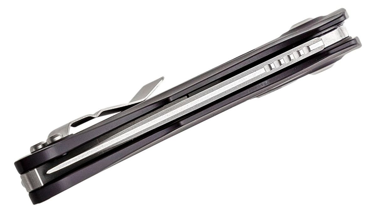 Microtech (268A-10) "Brachial" Automatic Folder, 3.25" M390 Stonewashed Upswept Trailing Point Blade, Black Anodized 6061-T6 Aluminum Handle, Push Button Lock - Image 3