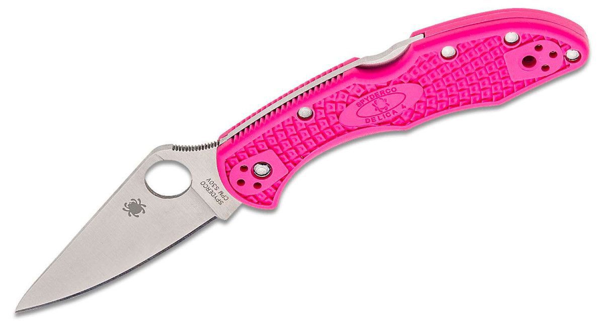 Spyderco (C11FPPNS30V) "Delica 4" Manual Folder, 2.90" CPM-S30V Satin Drp Point Blade, Pink FRN Handle, Lock Back