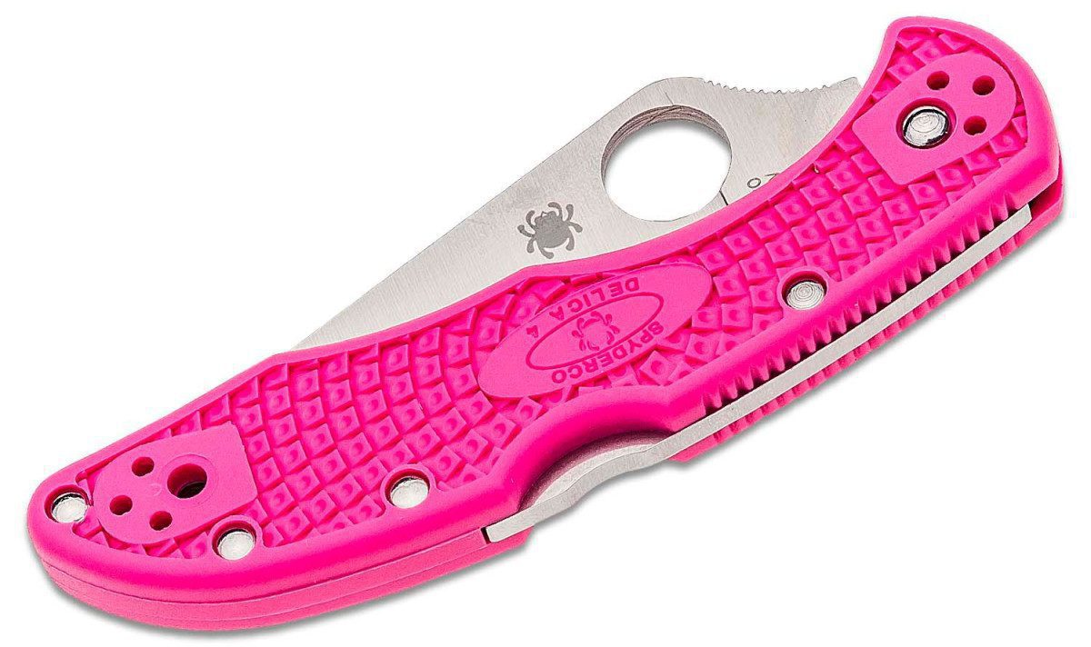 Spyderco (C11FPPNS30V) "Delica 4" Manual Folder, 2.90" CPM-S30V Satin Drp Point Blade, Pink FRN Handle, Lock Back - Image 2