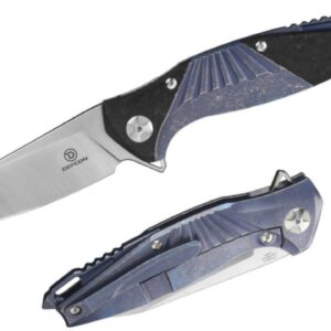 DEF-CON (TF5290-3) "Mako" Manual Folder, 3.5", S35VN, Satin Finish Drop Point Blade, Blue Stonewash Titanium Handle with Carbon Fiber Inlays, Frame Lock