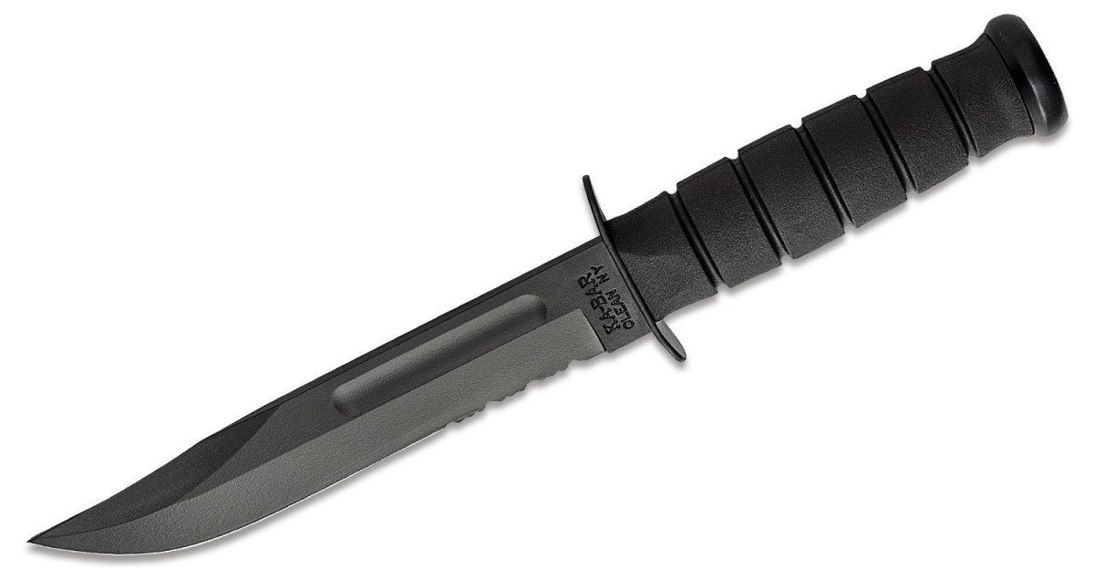 ka-bar-1212-full-size-black-ka-bar-serrated-edge-fixed-blade-7-1095-cro-van-black-partially-serrated-clip-point-blade-black-kraton-g-synthetic-handle-black-leather-sheath